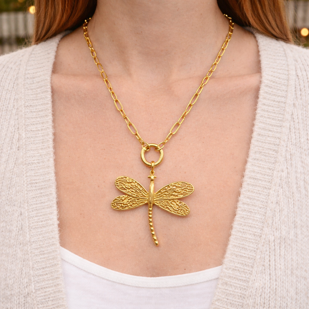 collier femme libellule acier inoxydable