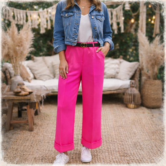 Pantalon rose tailleur femme made italy grande taille